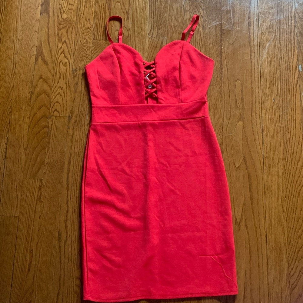 Red Strappy Bodycon Dress with Criss Cross Detail